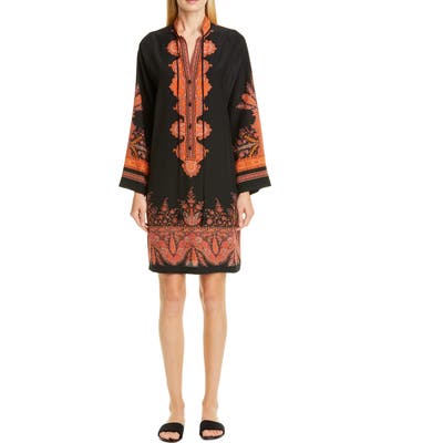 Etro Signature Paisley Long Sleeve Silk Dress, US / 42 IT - Black