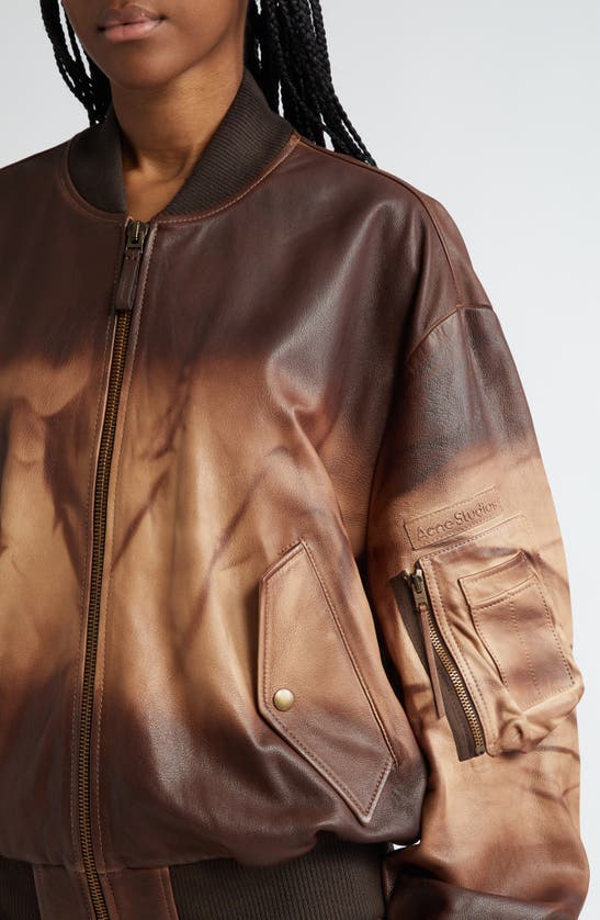 Shop Acne Studios Lastro Sun Dyed Leather Bomber Jacket In Brown