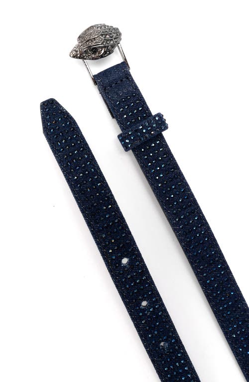 Shop Kurt Geiger London Embellished Denim Belt In Navy/shiny Rhodium