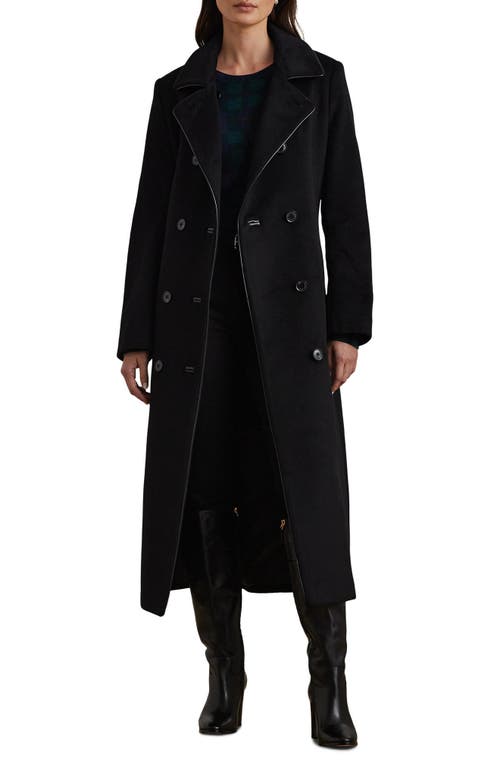 Shop Lauren Ralph Lauren Double Breasted Wool Blend Trench Coat In Black