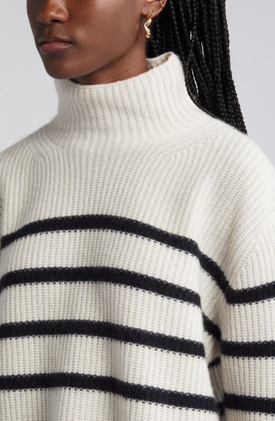Nordstrom Stripe Cashmere Mock Neck Sweater In Ivory Sand- Black Stripe