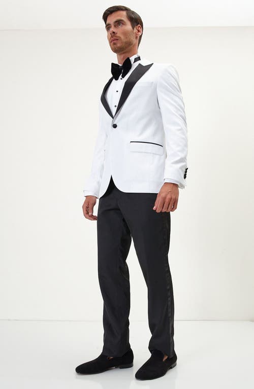 Ron Tomson Peak Lapel Two-tone Tuxedo Jacket In White