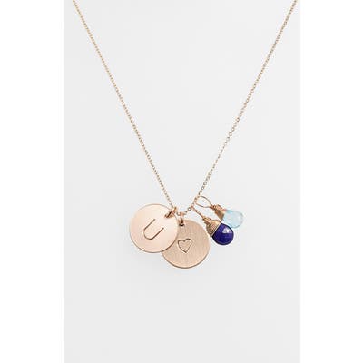 Nashelle Blue Quartz Initial & Heart 14K-Gold Fill Disc Necklace