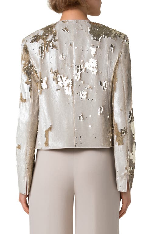 Akris Adriana Short Sequined Boxy Jacket In Greige-gold