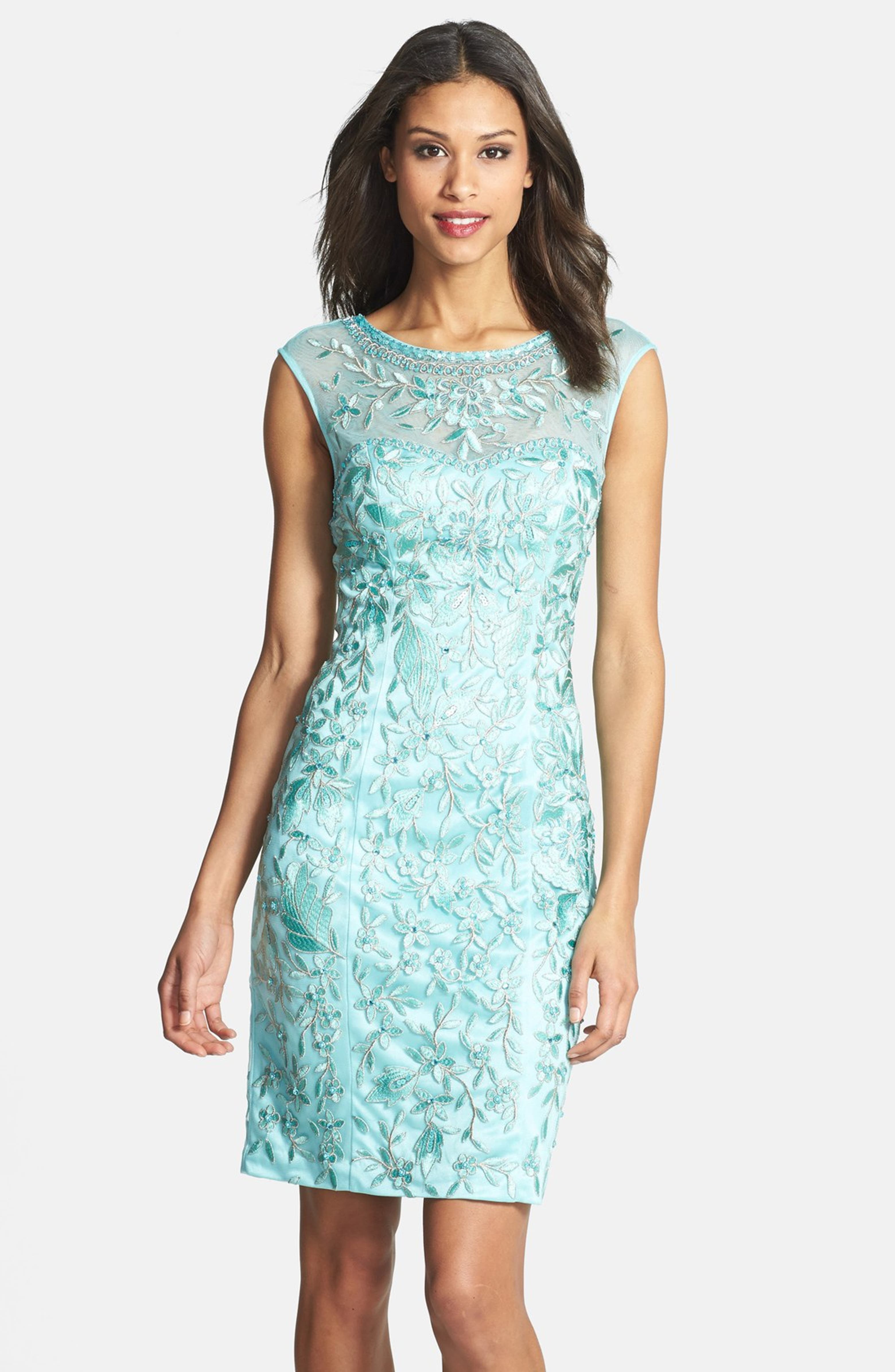 Sue Wong Cap Sleeve Embroidered Sheath Dress | Nordstrom