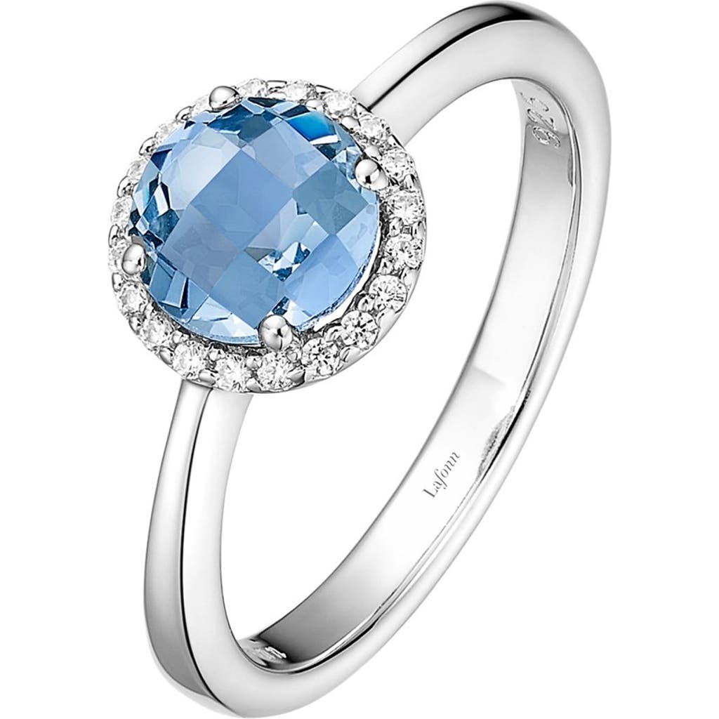 Lafonn Birthstone Halo Ring In December Blue Topaz/silver