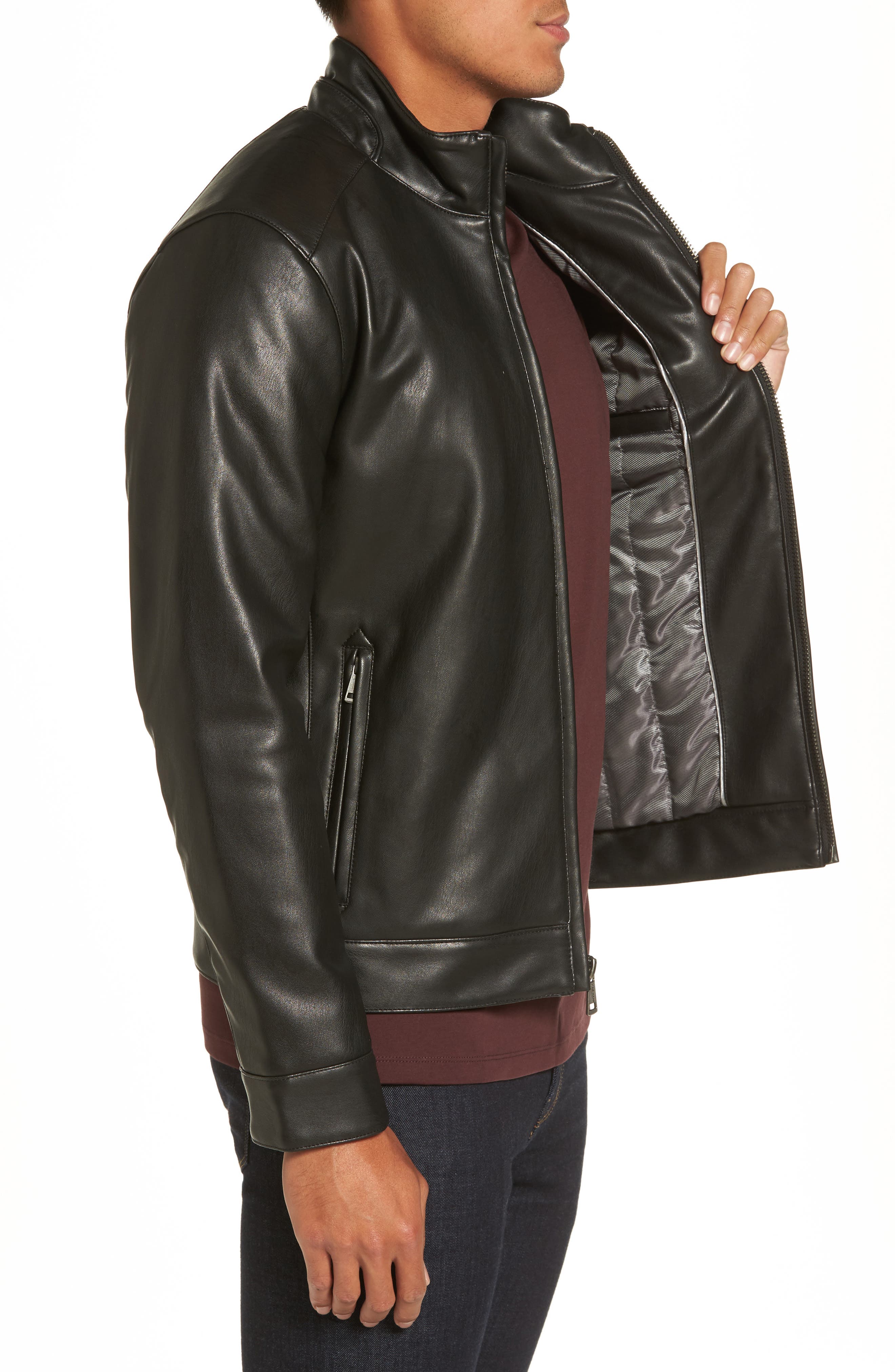 Men's Cole Haan Faux Leather Jacket, Size Large - Black