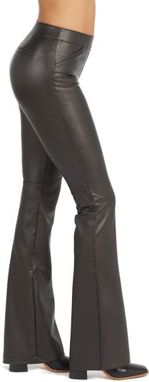Buy Topshop women regular fit faux leather flare pants black Online