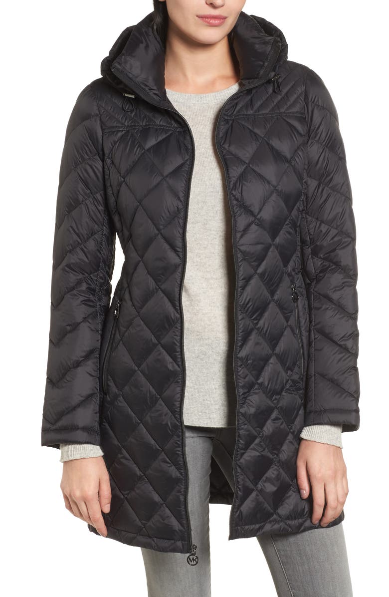 MICHAEL Michael Kors Logo Packable Puffer Coat with Detachable Hood ...