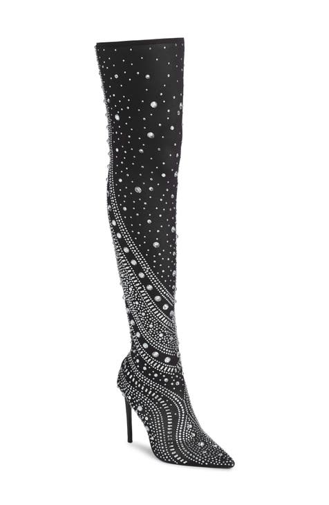 Jeffrey Campbell Adonia Pointed Toe Perforated Over The Knee Boot