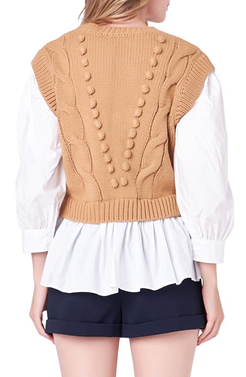 English Factory Mixed Media Cable Stitch Sweater In Tan/white