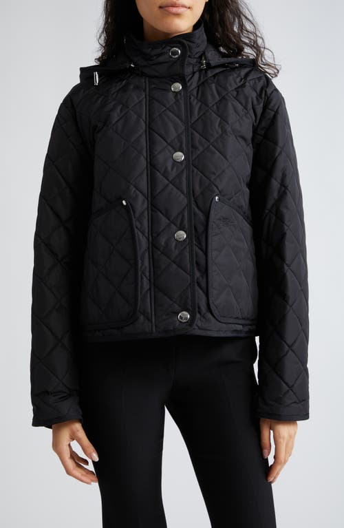 burberry Meddon Diamond Quilted Nylon Hooded Jacket in Black at Nordstrom, Size Large