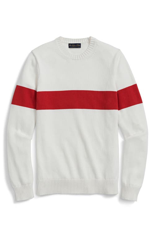 Brooks Brothers Chest Stripe Cotton Crewneck Sweater In White