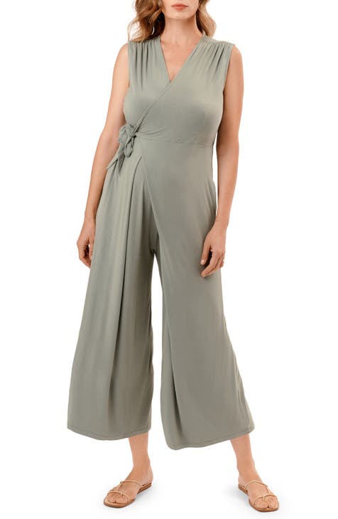  Famulily Army Green Linen Jumpsuits for Women V Neck Button  Down Short Sleeve Capris Wide Leg Pant Romper with Pockets&Belt S :  Clothing, Shoes & Jewelry