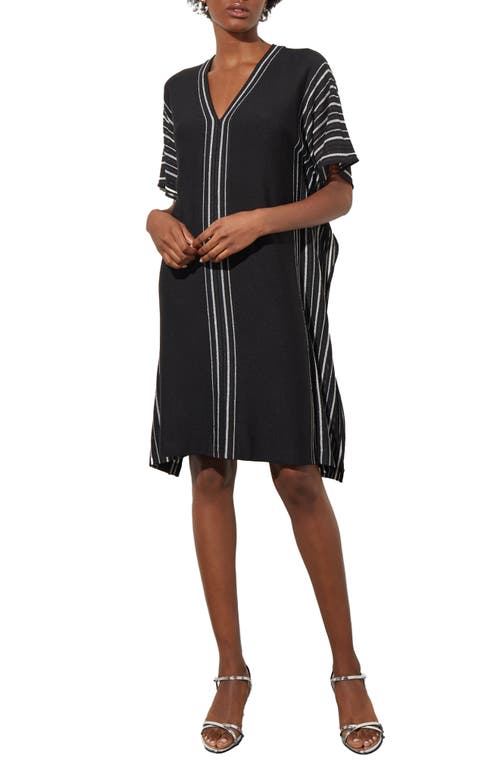 Ming Wang Shimmer Stripe Knit Dress In Black/silver