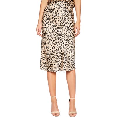 Bardot Mayah Leopard Satin Skirt, Brown