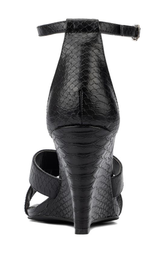Fashion To Figure Marcie Snake Embossed Wedge Sandal In Black