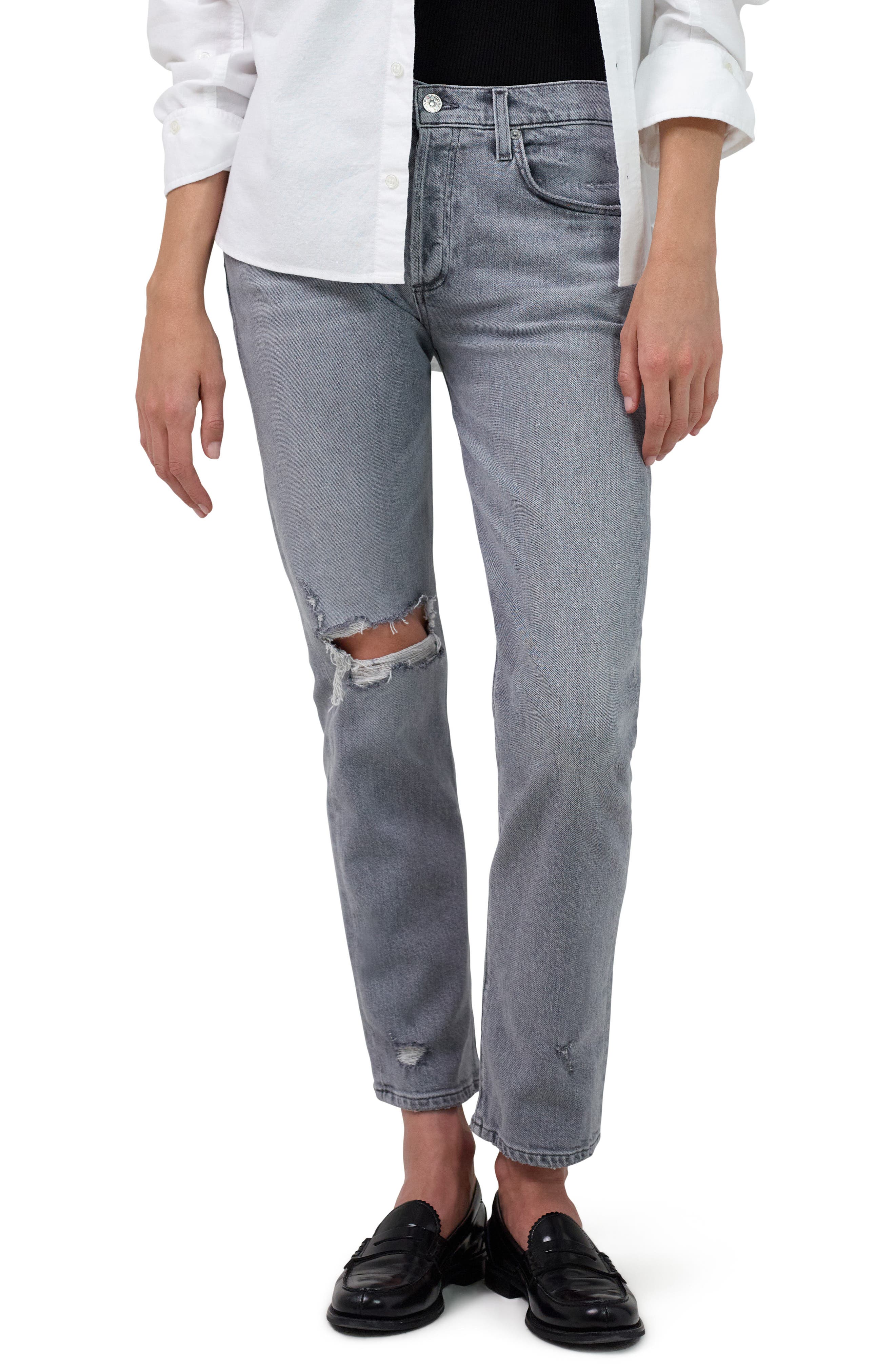 dark gray distressed jeans