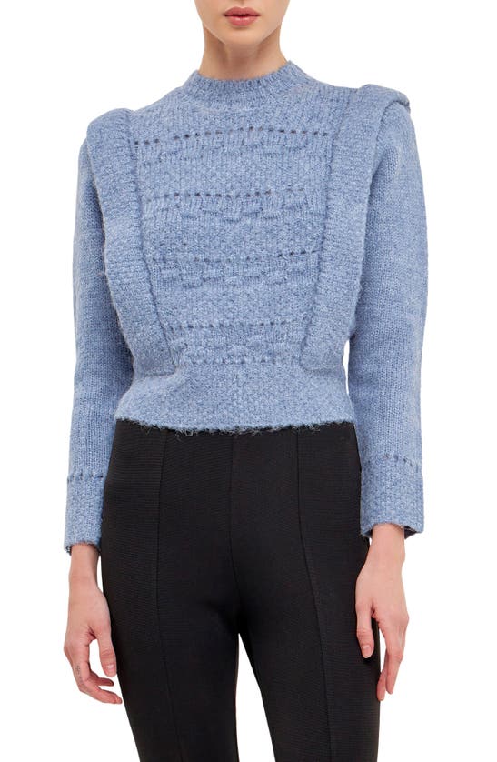 Endless Rose Chunky Wool Knit Detailed Sweater In Blue