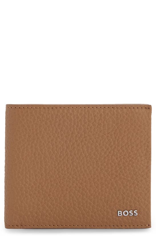 Hugo Boss Crosstown Leather Bifold Wallet In Medium Beige