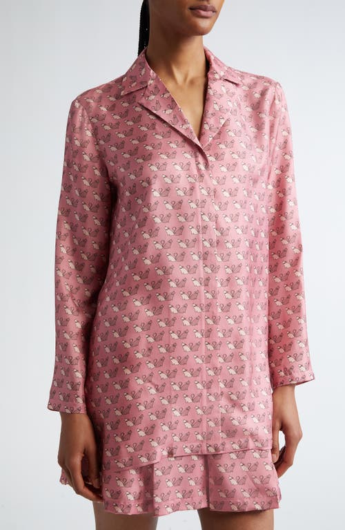 Shop Max Mara Studio Alpe Kitty Print Silk Twill Button-up Shirt In Peony