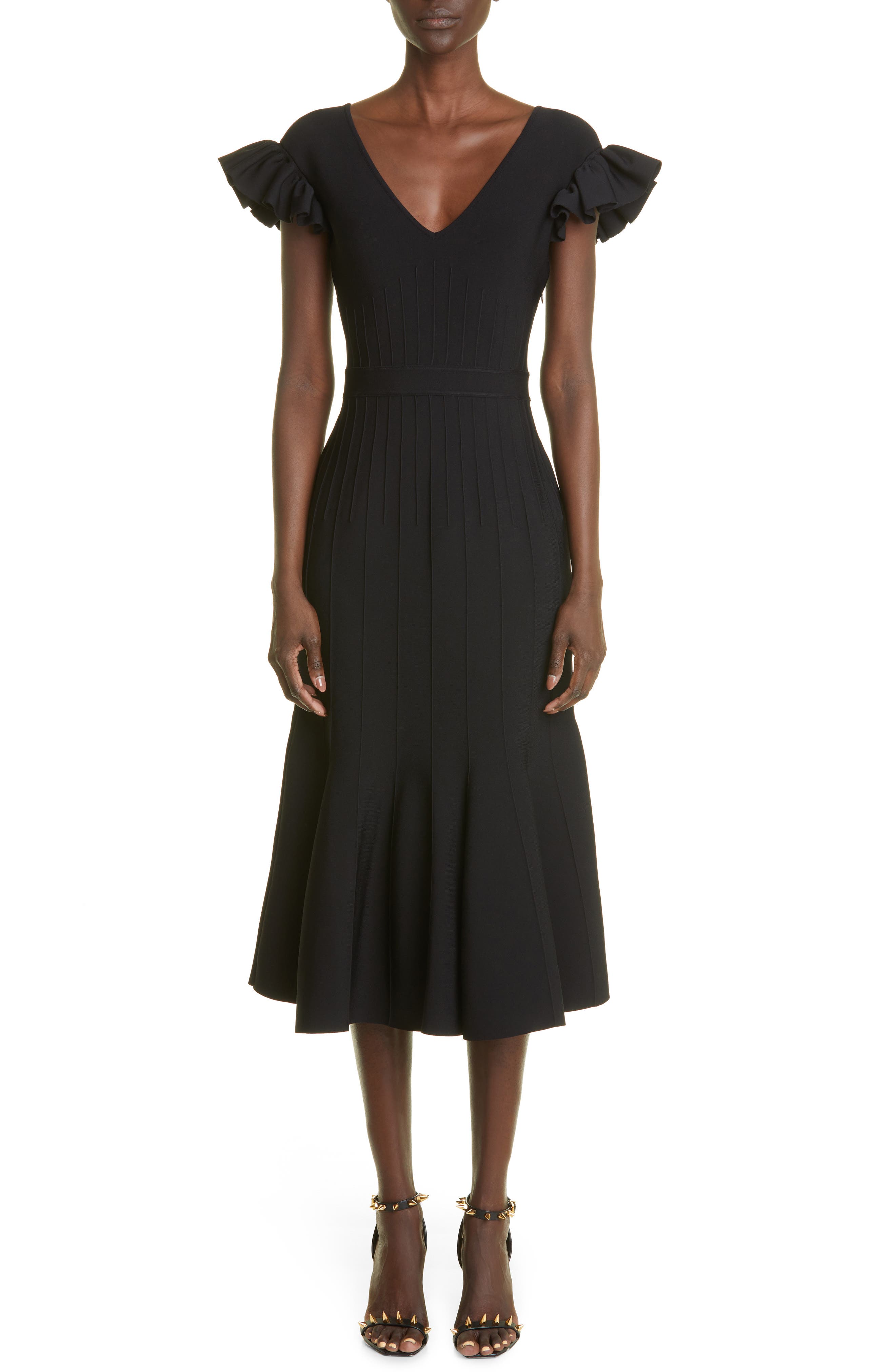 Alexander McQueen Mermaid Midi Dress in Black at Nordstrom, Size Large