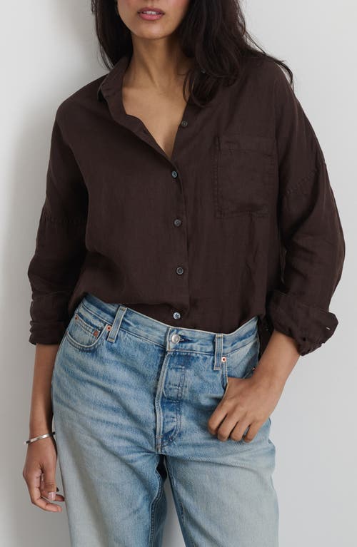 Jo Linen Button-Up Shirt in Dark Brown