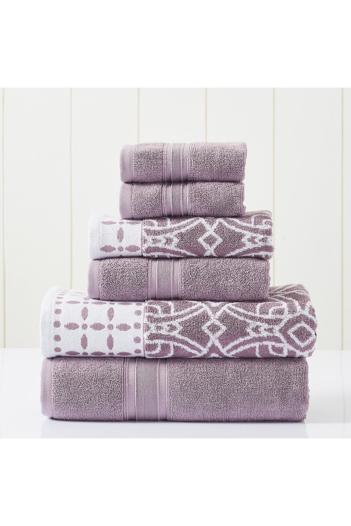 Modern Threads Yarn Dyed Jacquard/solid Towel 6-pieceset In Orchid