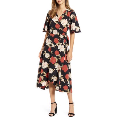 Bobeau Orna Print Wrap Dress, Pink