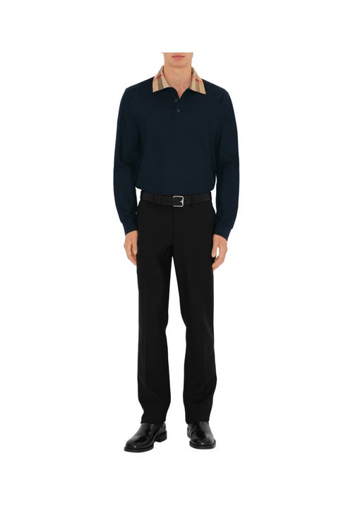 Burberry Cody Long Sleeve Polo Shirt In Smoked Navy