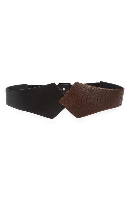 Raina Two-tone Leather Corset Belt In Brown