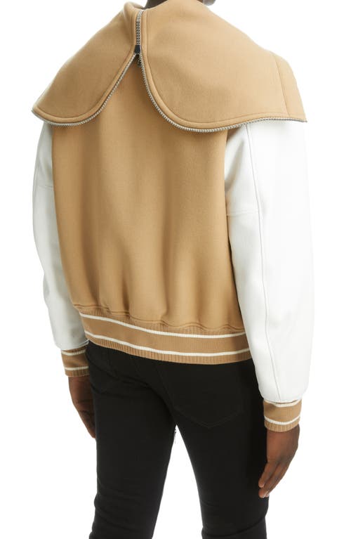 Shop Givenchy Mixed Media Logo Wool Blend Varsity Jacket In White/beige