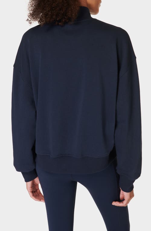 Shop Sweaty Betty Revive Half Zip Crop Sweatshirt In Navy Blue