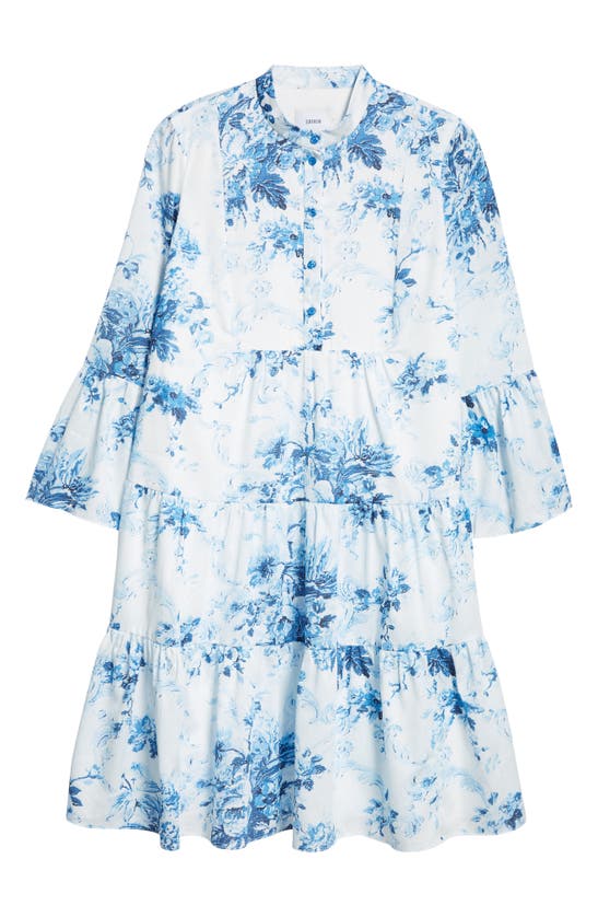 Shop Erdem Antique Floral Print Tiered Shirtdress In Antique Print Blue