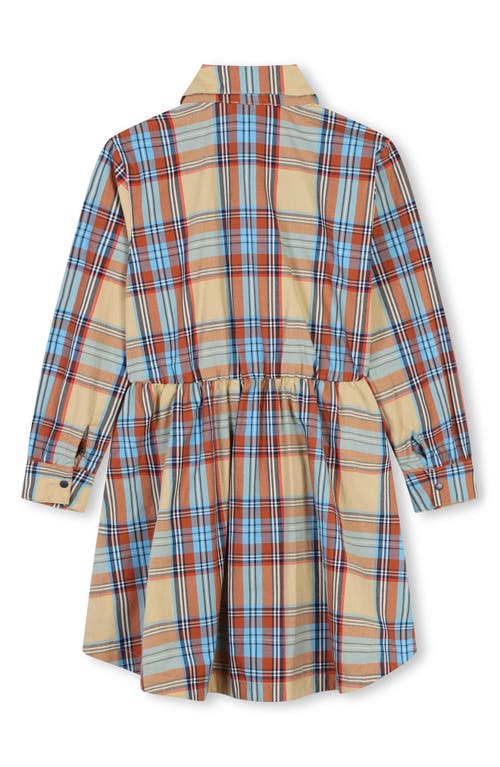 Shop Kenzo Kids' Long Sleeve Plaid Cotton Shirtdress In Sand