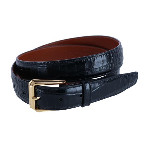 Trafalgar 30mm Mock Alligator Embossed Italian Leather Belt In Black