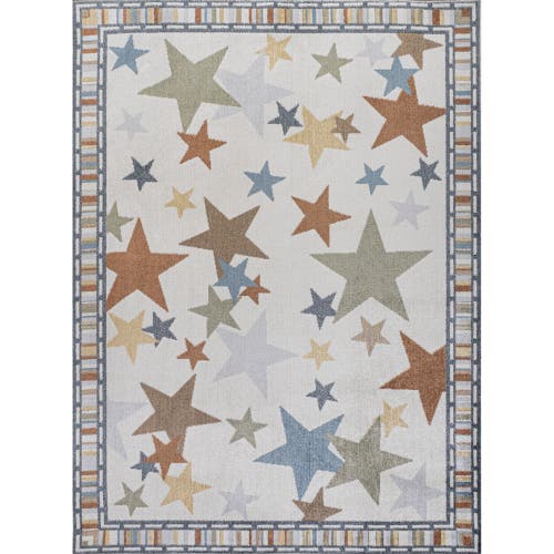 Jonathan Y Star Gazer Geometric Machine-washable Area Rug In Ivory/blue/orange