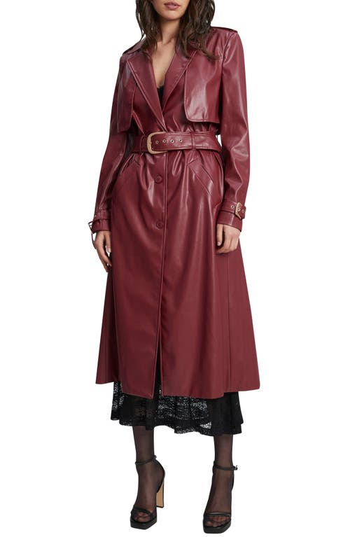 Bardot Faux Leather Trench Coat in Burgundy at Nordstrom, Size X-Small