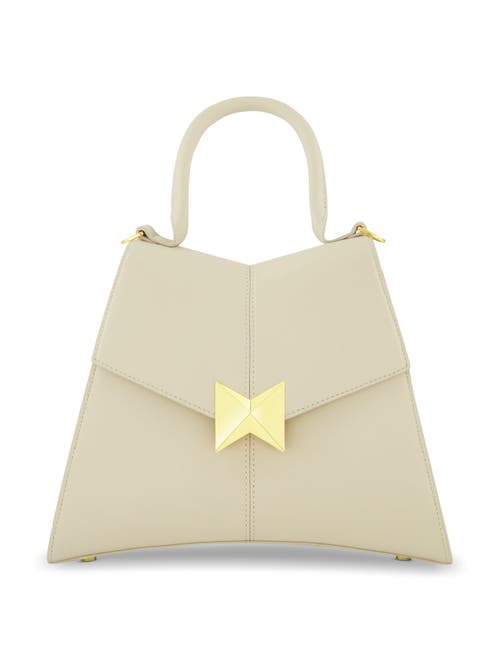 Mac Duggal Gold Plated Hardware Angular Leather Handbag In Ecru