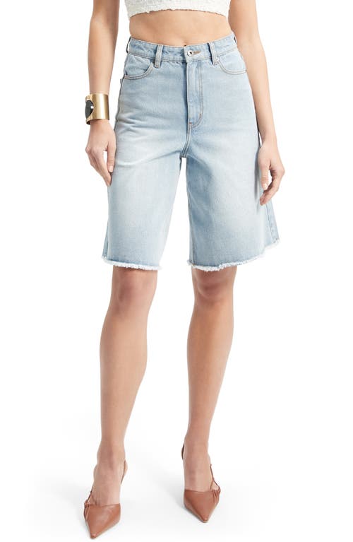 Forte Frayed High Waist Long Denim Shorts in Light Wash