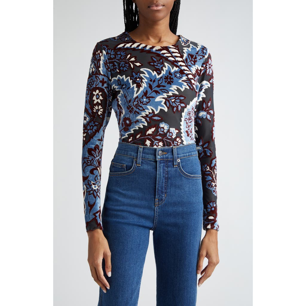 Etro Paisley Burnout Long Sleeve Top In Multi