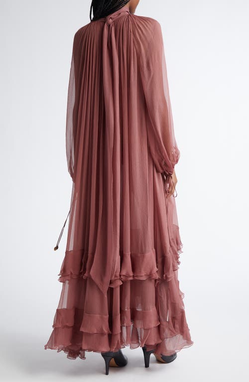 Shop Chloé Long Sleeve Tiered Ruffle Silk Mousseline Maxi Dress In Woodrose