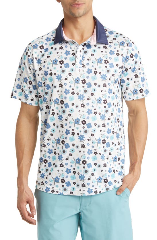 Swannies Sanders Floral Golf Polo In White-navy