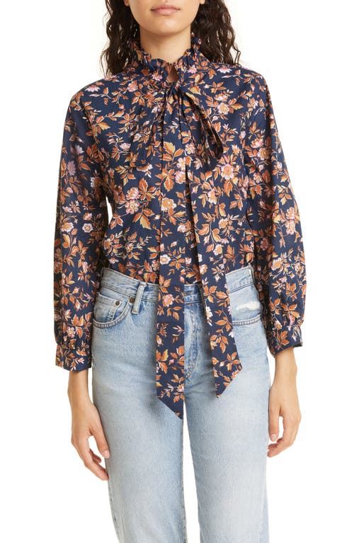 MILLE Blair Floral Tie Neck Top in Montmartre at Nordstrom, Size Xx-Small