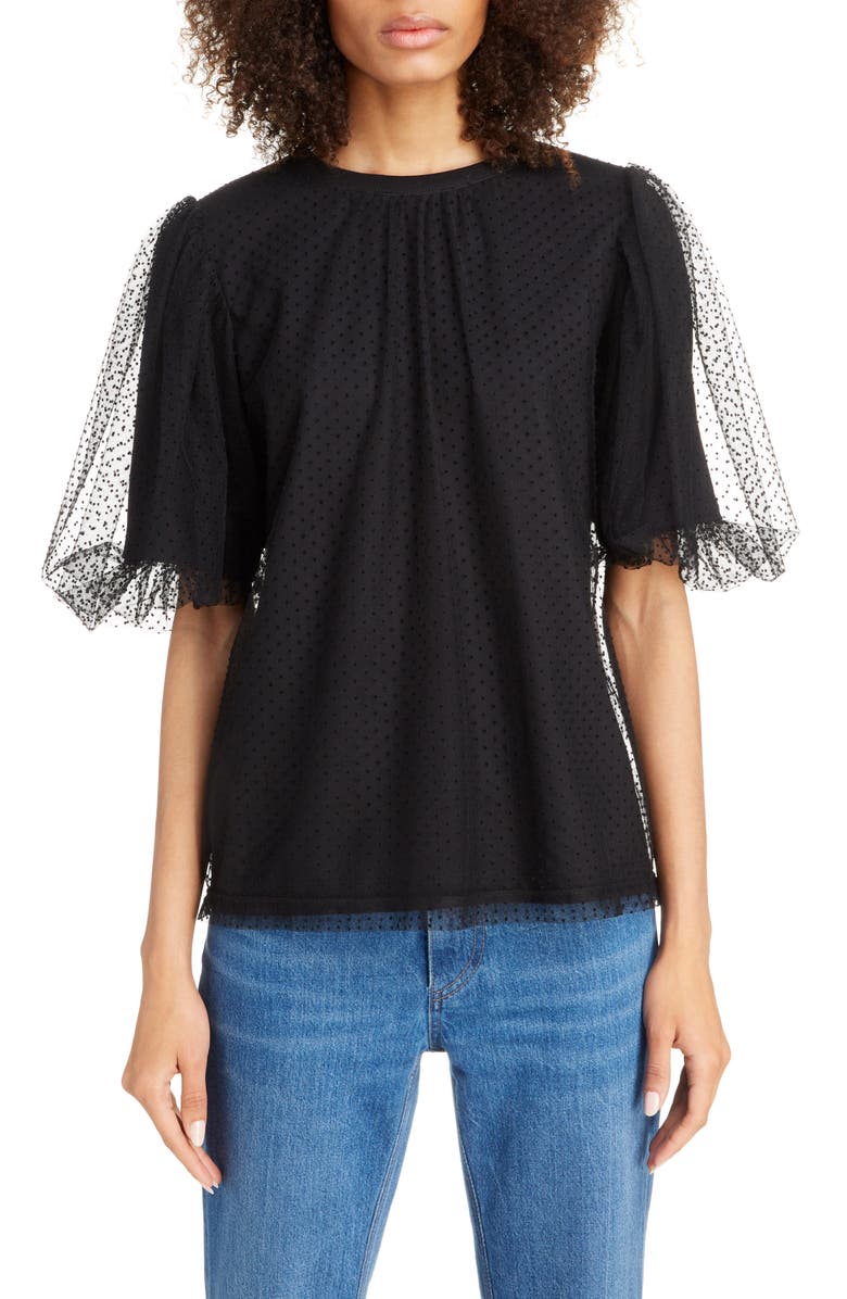 Runway Marc Jacobs Puff Sleeve Flocked Tulle Blouse | Nordstrom