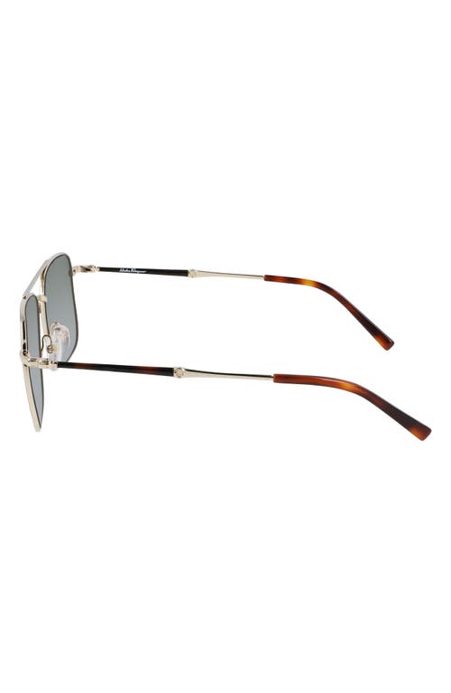 Shop Ferragamo 56mm Rectangle Sunglasses In Gold/tortoise/green