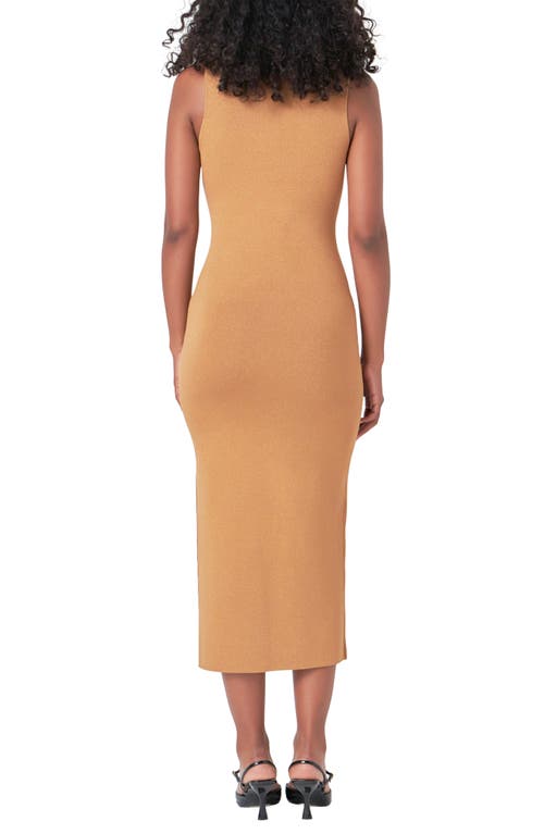 Shop Endless Rose Metallic Mock Neck Body-con Midi Dress In Camel