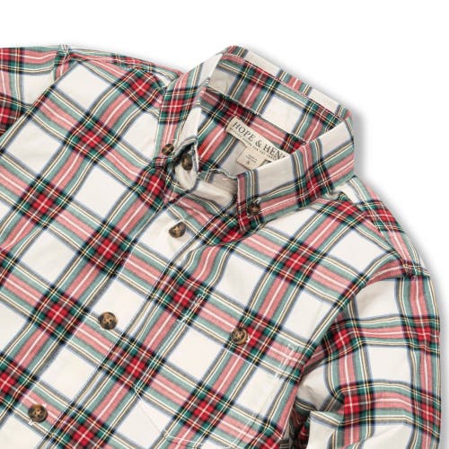 Hope & Henry Baby Boys' Stretch Poplin Button Down Shirt, Infant In Ivory Holiday Tartan