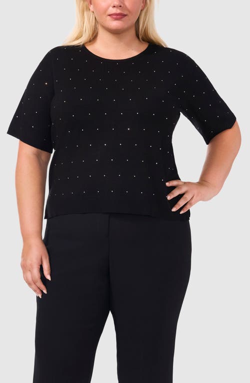 Shop Halogenr Halogen(r) Embellished Short Sleeve Sweater In Rich Black