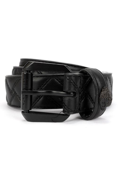 Kurt Geiger London Drench Quilted Leather Belt In Black/shiny Black